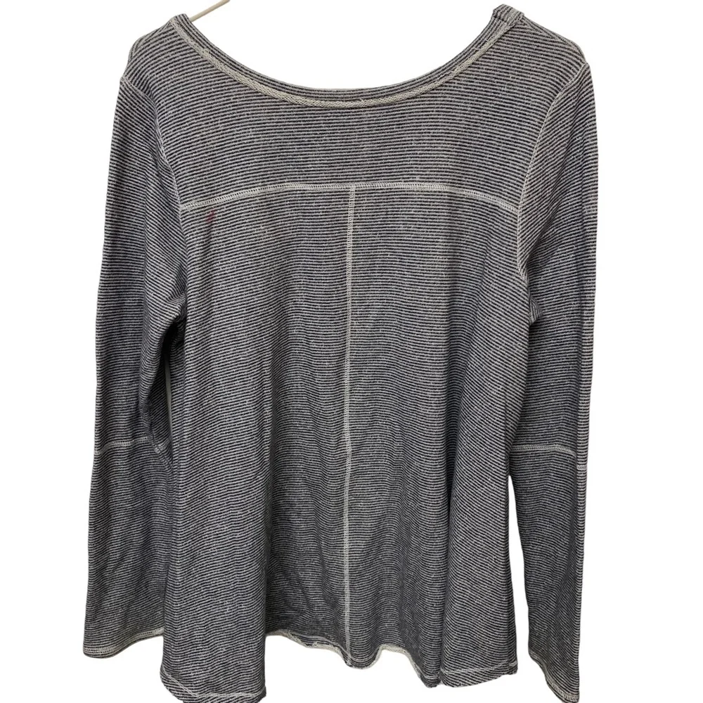 Free People Lace Up Thermal Top Boho Knit Pullover Long Sleeve Gray